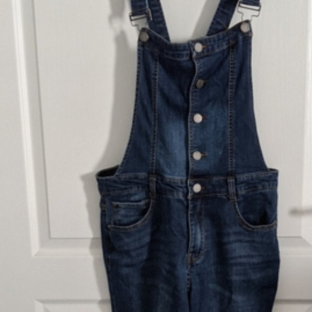 Skinny Button Overalls, Size L